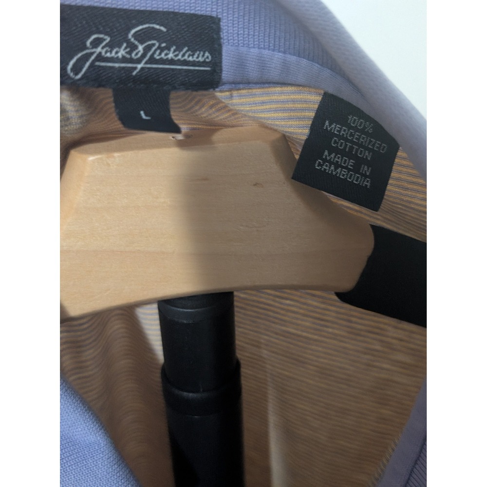 Jack Nicklaus Design Mens Tan Purple Striped Mercerized Cotton Golf Polo Shirt L - Picture 3 of 4